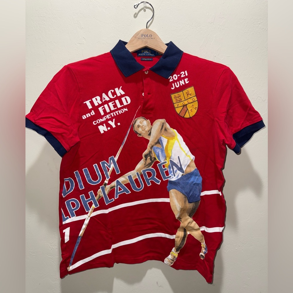 Red Track and Field Polo Shirt